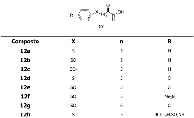 Tabella 7: acidi idrossamici con uno S, un gruppo solfossido o un solfone nella CU