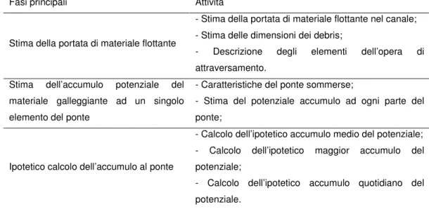 Tabella 2.I - Valutazione dell’accumulo di debris ad un ponte 