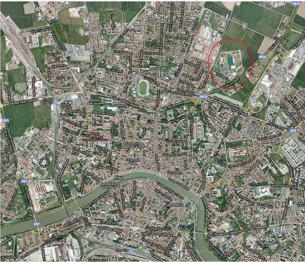 FIG. 3.1:  Vista satellitare del Centro Universitario Sportivo Pisano.