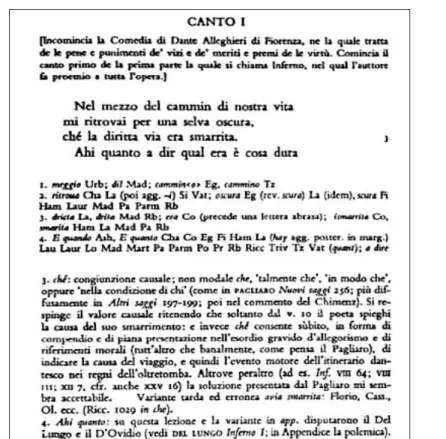 FIG. 2.1: L'incipit della Divina Commedia nell'edizione critica curata da Giorgio Petrocchi (Mondadori, 1996)