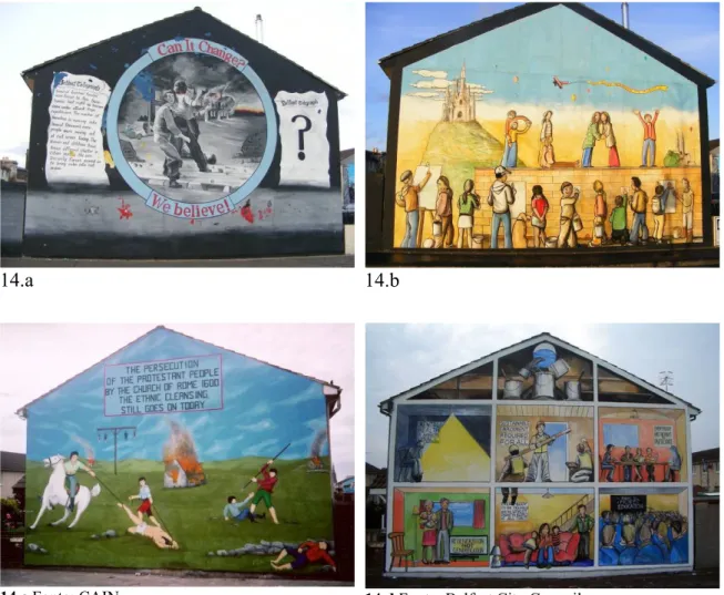 Fig. 14 Le quattro immagini si riferiscono a due murales in Hopewell Crescent in Lower Shankill