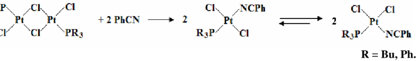 Figura 1. Rappresentazione del complesso generico PtCl 2 (NCR’)(PR 3 ). 