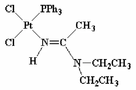 Figura 3. Rappresentazione del derivato ammidinico cis-PtCl 2 [(E-)HN=C(NEt 2 )Me](PPh 3 )