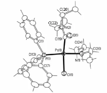 Figura 8. Struttura molecolare di PtCl[C(O)NEt 2 ](NHEt 2 )(PPh 3 ) (PLACAR). 