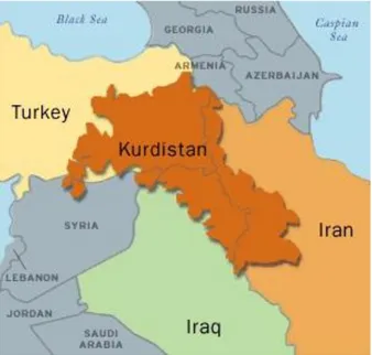 Figura 3 - L'attuale spartizione della regione del Kurdistan 