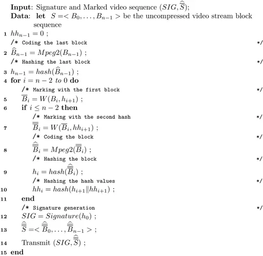 Table 6 shows in details the algorithm executed by the receiver. The authentication procedure works as follows