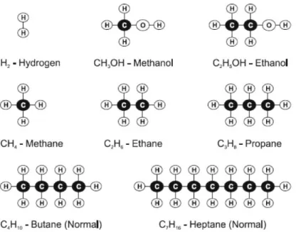 Figura 2.1: Molecole di alcuni combustibili 