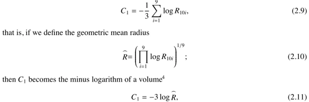 Table 2.4 shows the results of the principal component analysis. The variables C 1 , ..., C 9 are obtained as linear combinations of the log radii log R 10 , ..., log R 90 