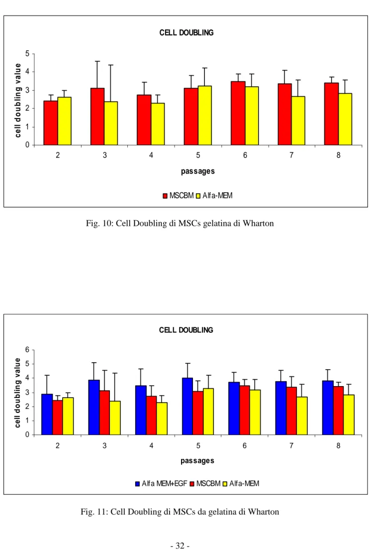 Fig. 10: Cell Doubling di MSCs gelatina di Wharton 