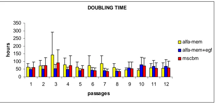 Fig. 14: Doubling Time di MSCs da gelatina di Wharton 