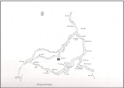 Figura 1.2-Rappresentazione schematica della morfologia del fiume Serchio nel periodo medievale (Natali 1994) 