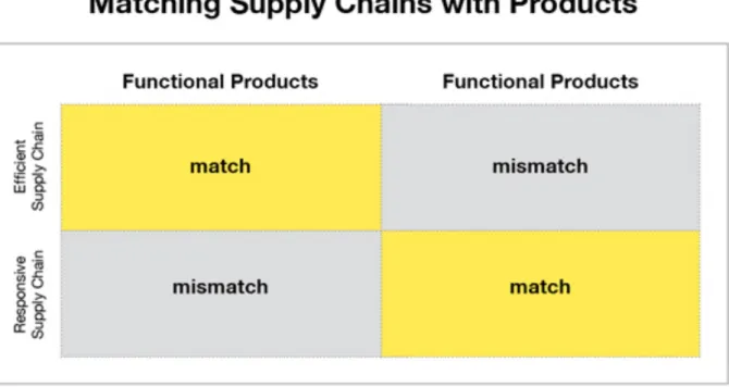 Figura 11 - Matrice che identifica la giusta supply chain in funzione dell'innovatività del prodotto