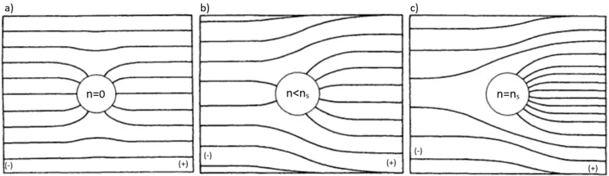 Figure 1.6: Electric field lines for a conductiong particle in a uniform