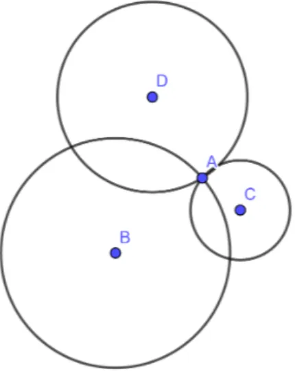 Figure 2.1: A simple example of trilateration, where point A is the Ob- Ob-servedItem, while points B, C, and D are Locators.