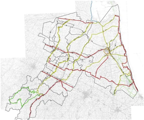 Fig. 5. Provincia di Ravenna, Ipotesi di percorsi nella Provincia di Ravenna per l’aggiornamento della Rete  Ciclabile Regionale