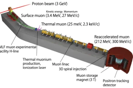 Figure 1.17: Experimental setup at J-PARC for Muon g − 2/EDM experiment.