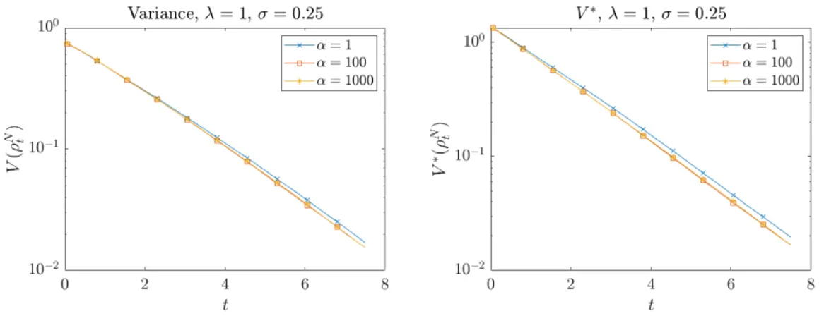 Figure 3.3: Plots of the variance decay and of V ∗ (ρ