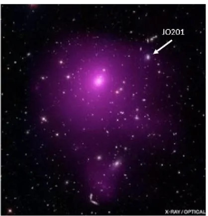 Figura 3.2: Immagine del cluster Abell 85 ottenuta sovrapponendo ad un’immagine ottica della Sloan Digital Sky Survey l’emissione X rilevata col telescopio Chandra