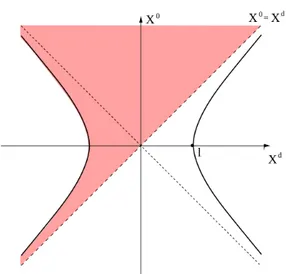 Figura 2.2: La regione ombreggiata rappresenta la metà superiore di dS d ricoperta dalle coordinate planari