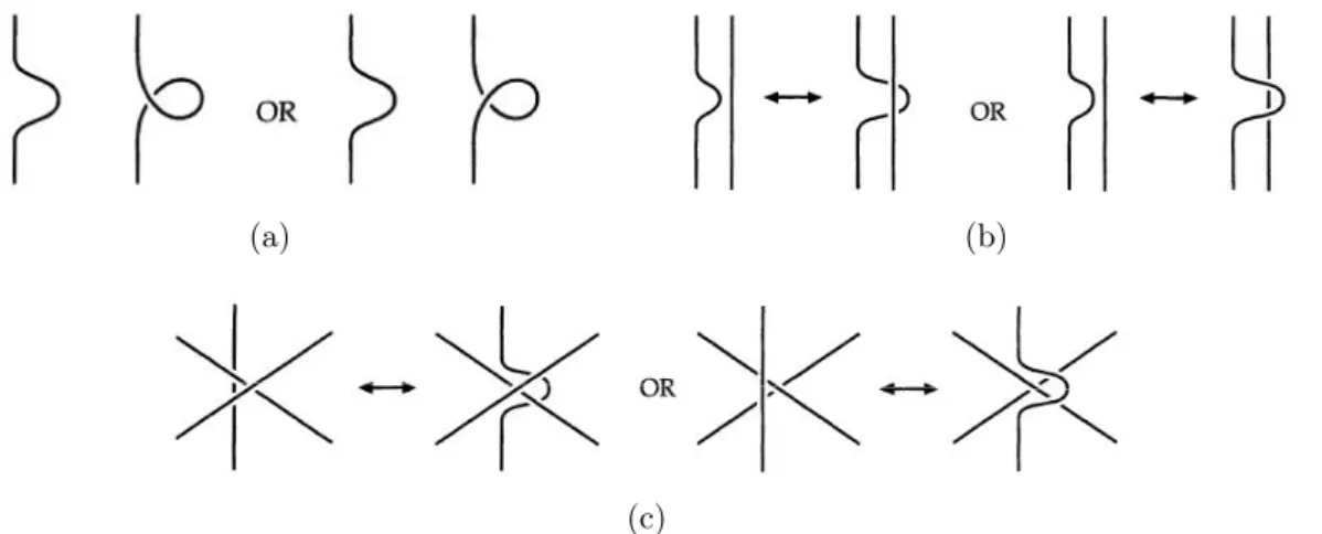 Figura 3.2: Reidemeister move di prima (a), seconda (b) e terza specie (c) [ 1 ].