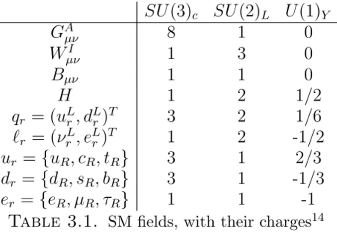 Table 3.1. SM fields, with their charges 14