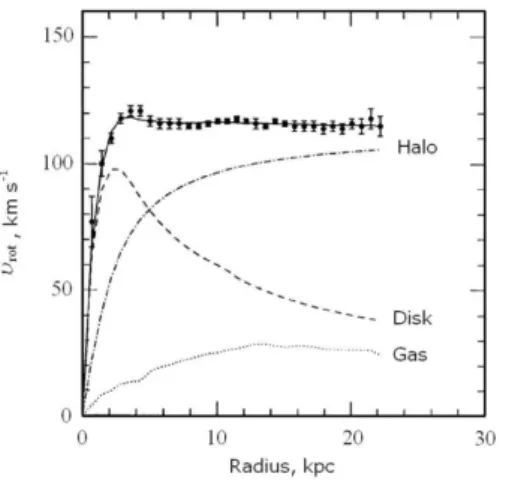 Figura 4.1: Curva di rotazione delle galassia NGC 6503. I dati con barre di errore sono le velocità osservate