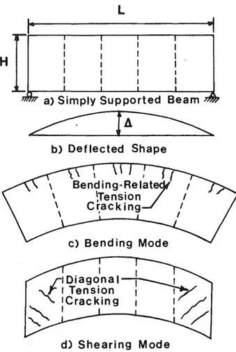 Figure 2.11. An equivalent beam idealization with the possible modes of deflection on 