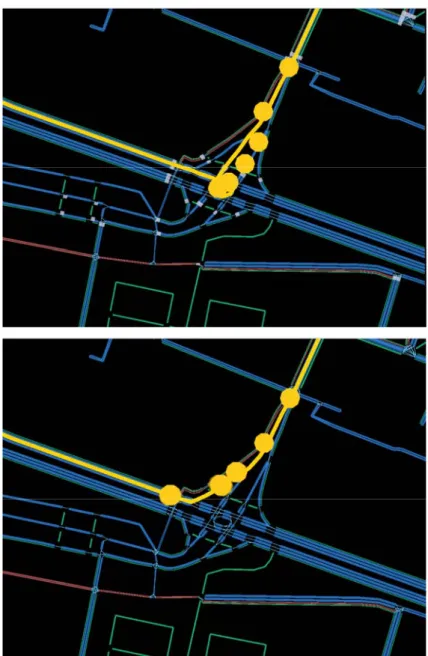 Figura 9.2 - Correzione manuale della posizione dei punti GPS relativi al percorso seguito dagli autobus 