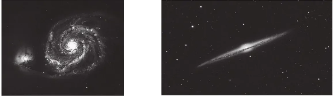 Figura 8: A sinistra: vista face-on, a destra: vista edge-on della stessa galassia. Un disco visto face-on è ben descritto da un prolo esponenziale per la supercie di brillanza, corrispondente alla legge di Sérsic avente n = 1: