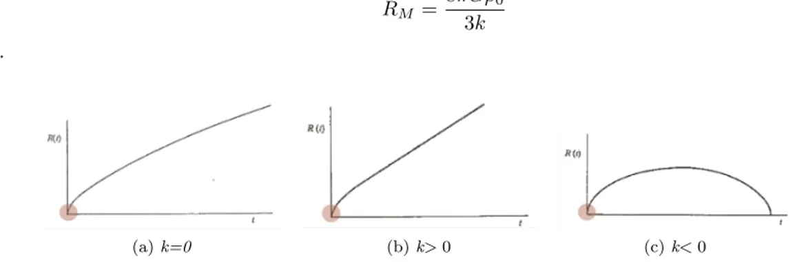 Figura 3: Andamento del fattore di scala per i diversi valori di k nel caso dell’universo di polvere