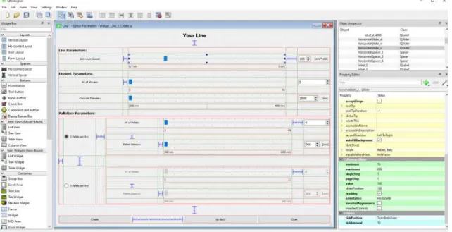 Figure 3.14: Qt Designer page: main widget (editor parameters) - Widget Editing