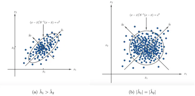 Figura 2.2: Componenti Principali del Campione e Ellissi a Densità Costante L’interpretazione geometrica delle componenti principali del campione è illustrata in  Fi-gura 2.2