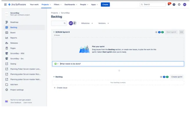 Figura 3.2: Jira Scrum backlog