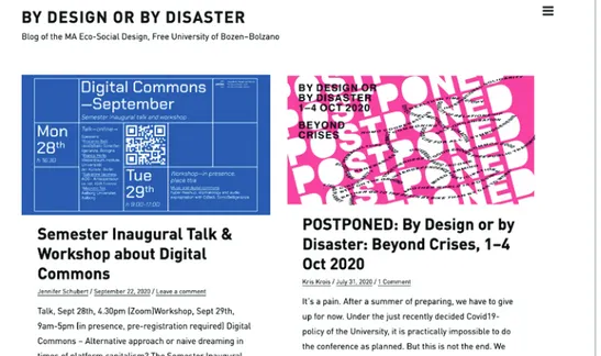 Fig. 18:  Pagina principale di By Design or By Disaster,  Libera Università di Bolzano, 2013