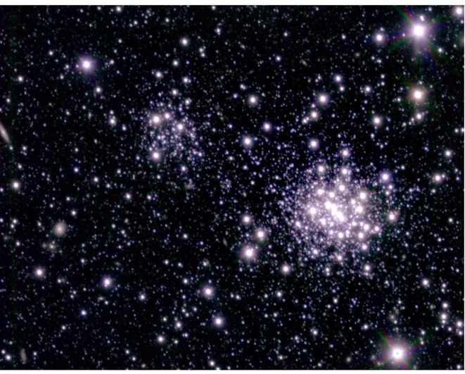 Figura 1.6: Immagine della coppia di ammassi globulari NGC2136 (il più grande a destra)-NGC2137 (il più piccolo a sinistra), oggetto di studio di questo lavoro di tesi, ottenuta con il sistema combinato HAWK-I+GRAAL.