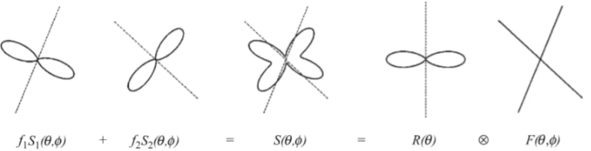 Figura 1.5: Sono rappresentati due fasci di fibre con orientazioni differenti f 1 S 1 (θ, φ)