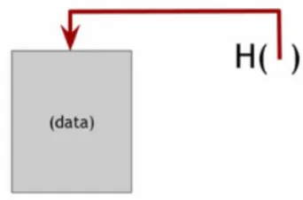 Figura 1.3: L’hash pointer punta ad un’area nella quale vengono memorizzate delle informazioni insieme al valore crittografico dei dati in un certo istante temporale.
