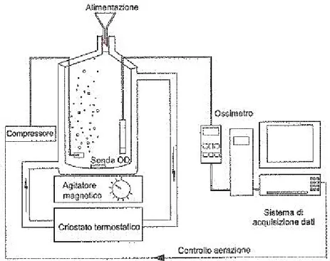 Fig. 20 – Rappresentazione schematica di un respirometro da laboratorio (Dal monitoraggio  convenzionale alla verifica avanzata del processo a fanghi attivi, p