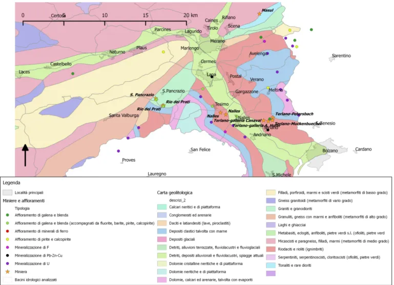 Fig.  8:  carta  geolitologica  di  dettaglio  dell'area  del  Dominio  del  Sudalpino  e  delle  Migmatiti  Periadriatiche