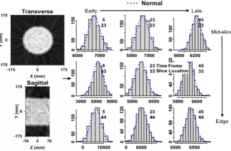 Figure 1.3: PET data t with normal distribution referred to dierent time frames and slices