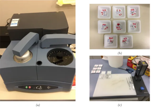 Figura 2.5: In foto la strumentazione ed i campioni relativi all’analisi con calorimetro (DSC).