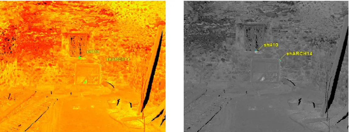 Figura 311. Due diversi metodi di visualizzazione della stessa scansione: a sinistra Hue Intensity Map, a  destra Grayscale Intensity Map 