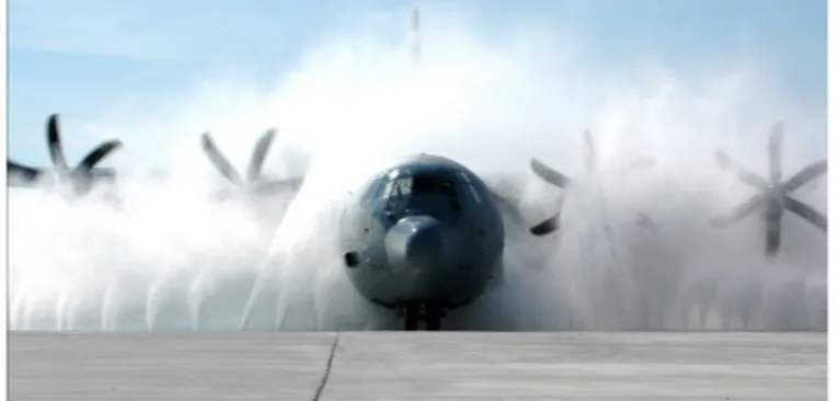 Figure 3.1: CJ-130J Hercules propellers cleaning from salt and moisture is an example of preventive maintenance.