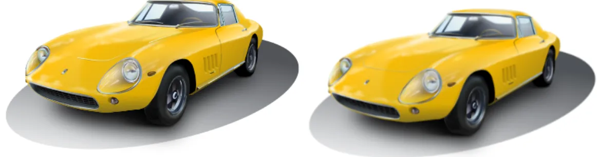 Figura 1.1: Comparazione della stessa immagine raffigurante un’automobile come immagine vettoriale (sinistra) e come immagine raster (destra)