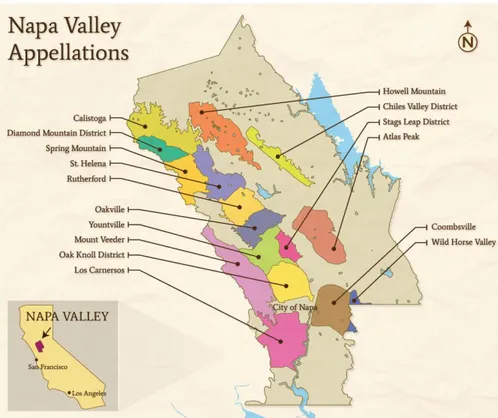 Figura 1.1. Mappa politica della Napa Valley. Notare a sud la zona che ha interessato 