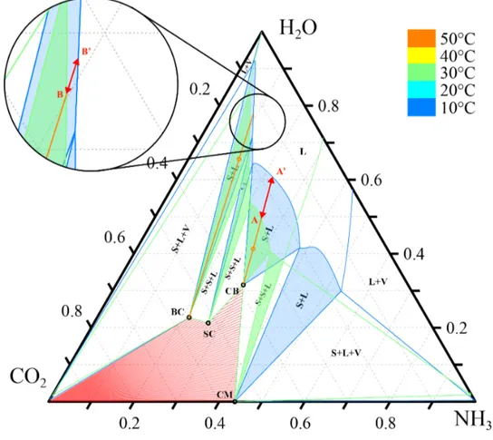 Figure 10: Isothermal ternary phase diagram for the CO 2 -NH 3 -H 2 O system, at 10 and