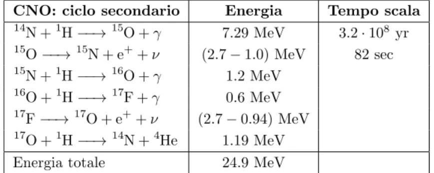Tabella 1.3: Un possibile ciclo CNO secondario.