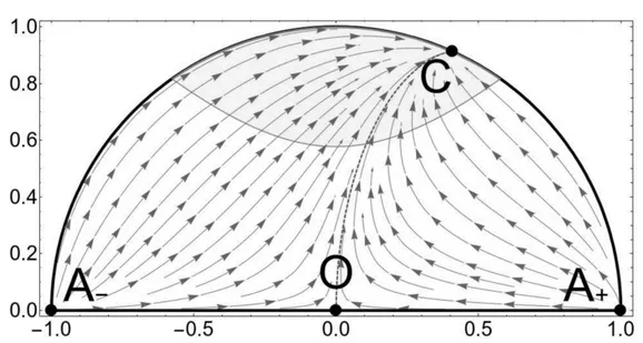 Figure 2.1. Schematic evolution of a 2-dimensional phase space, The points A −