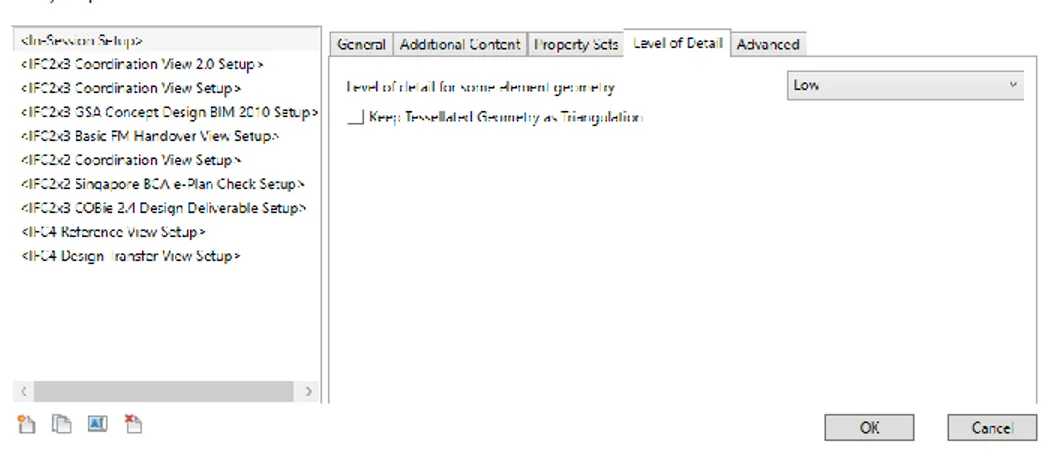 Figure 3-21 IFC exporter Modify setup window, Level of Detail tab 