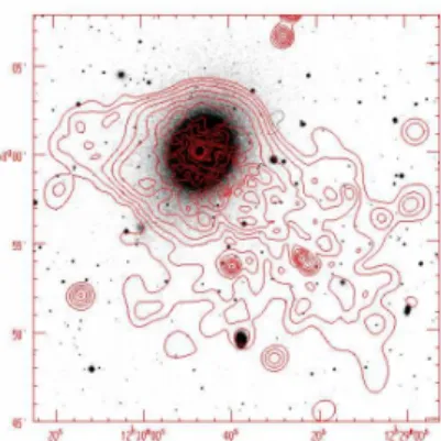Figura 2.3: Un immagine del ROSAT in banda X della galassia ellittca  Vir-go NGC 4472, il profilo della  emissio-ne X sovrapposto quello ottico